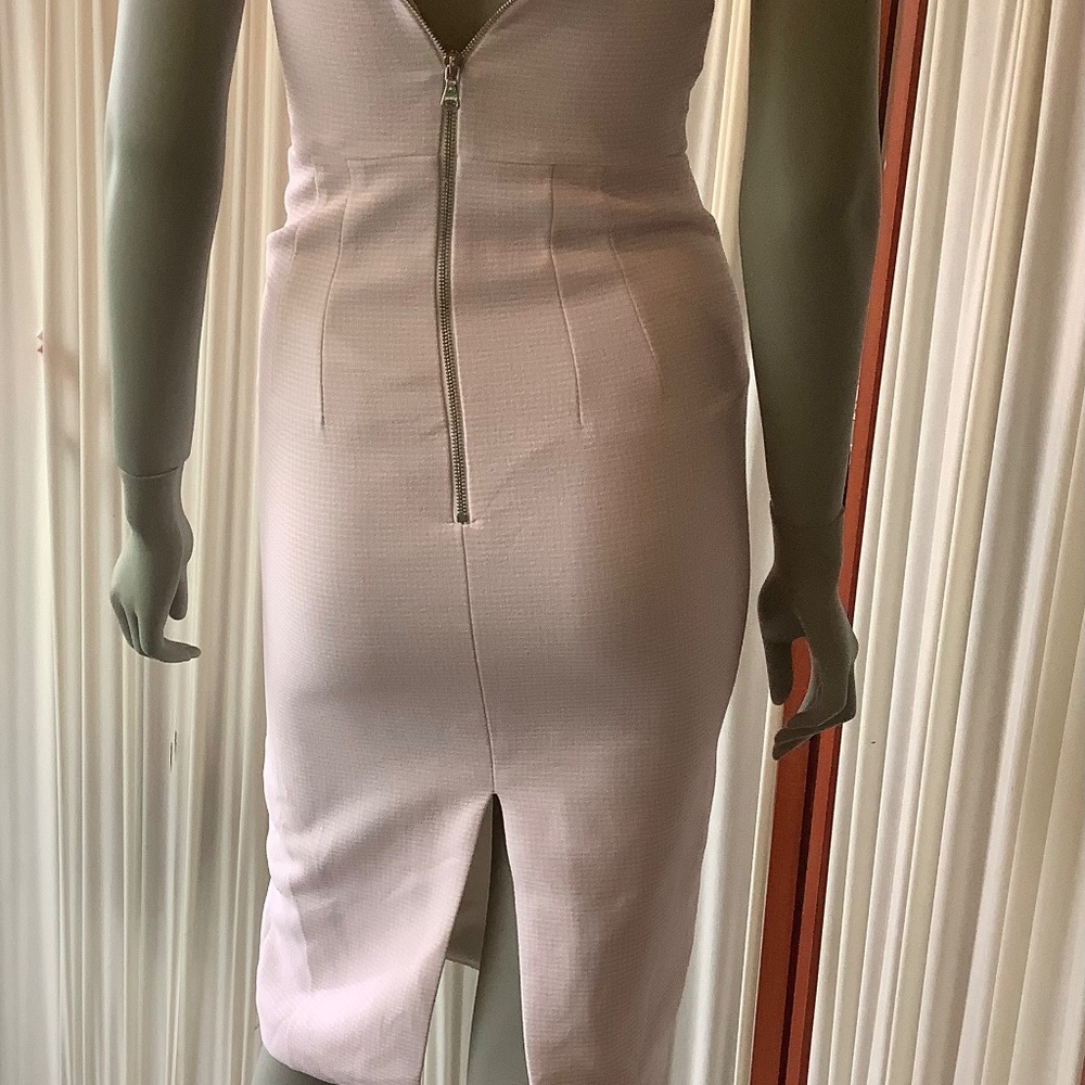 By Johnny Plunge V Midi Dress Bow Tie Straps Pale Pink Size 4 - Picture 7 of 12